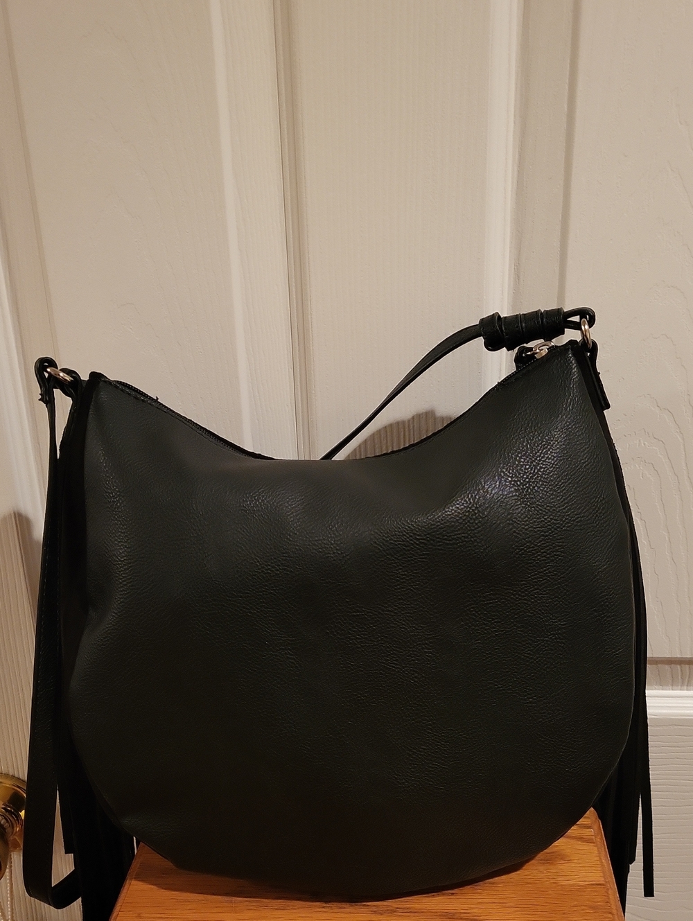 Nine West Black Suede Fringe Hobo Bag NWOT Boho Crossbody Purse - Picture 2 of 7